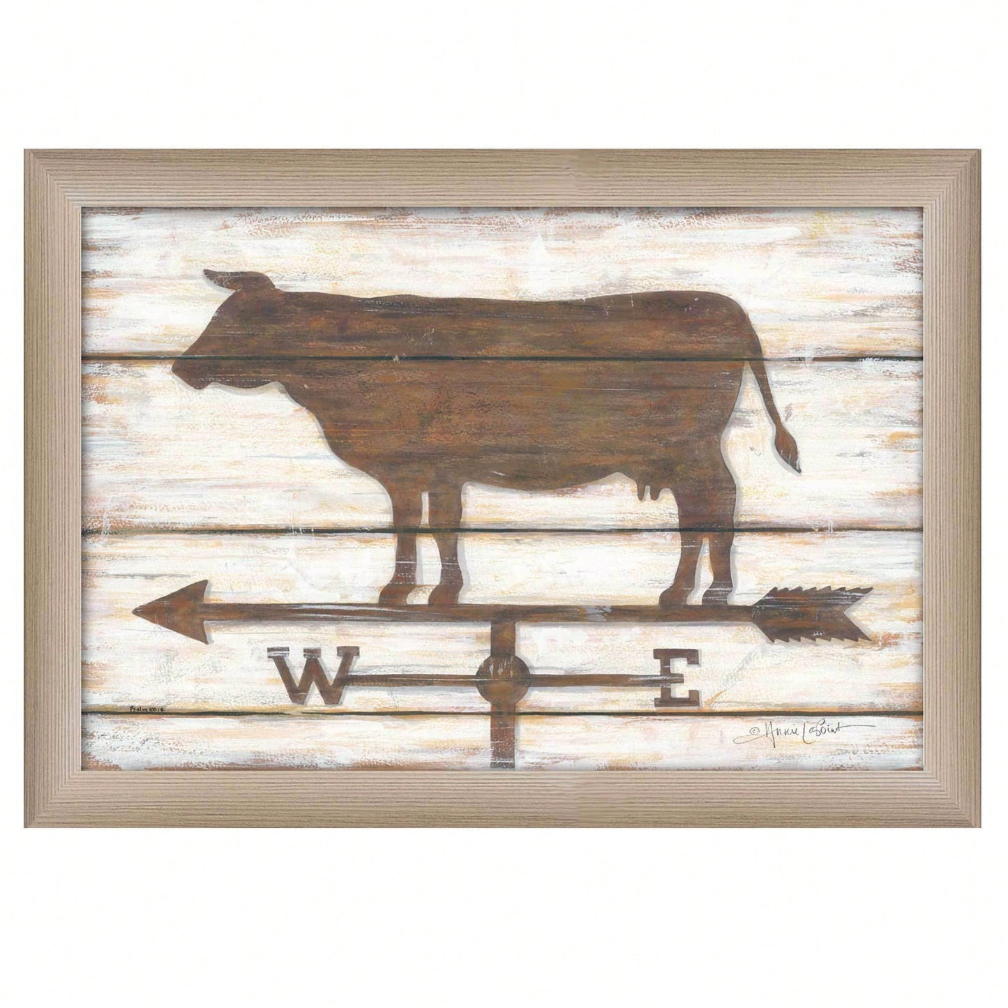 Rustic Farmhouse Cow Framed Wall Art Print With Beige Frame Ready To Hang