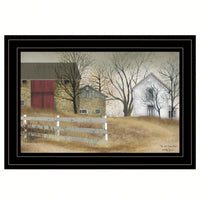 Rustic Autumn Landscape Framed Print Of Old Stone Barn In Black Frame