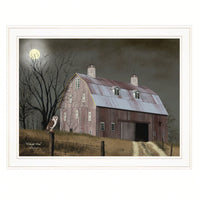 Framed Midnight Moon Landscape Art Print With White Frame For Home Decor