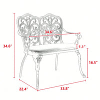 Elegant Floral Rose Design Cast Aluminum Outdoor Garden Bench For Patio Park Lawn Yard Black