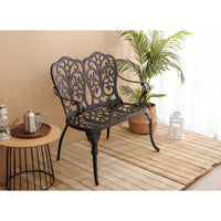 Elegant Floral Rose Design Cast Aluminum Outdoor Garden Bench For Patio Park Lawn Yard Black