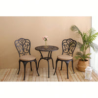 Rust-Resistant 3-Piece Outdoor Cast Aluminum Bistro Set With Cushions For Patio Dining