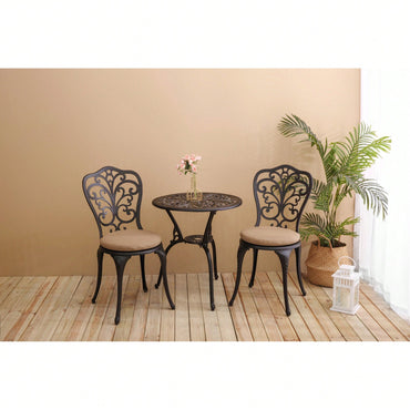 Rust-Resistant 3-Piece Outdoor Cast Aluminum Bistro Set With Cushions For Patio Dining