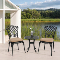 Rustproof Cast Aluminum 3 Piece Bistro Set With Cushions For Outdoor Patio Garden Balcony - 2 Chairs And Round Table
