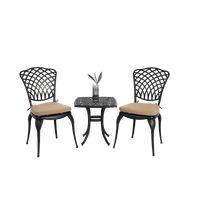 Rustproof Cast Aluminum 3 Piece Bistro Set With Cushions For Outdoor Patio Garden Balcony - 2 Chairs And Round Table