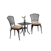 Rustproof Cast Aluminum 3 Piece Bistro Set With Cushions For Outdoor Patio Garden Balcony - 2 Chairs And Round Table