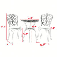 3-Piece Outdoor Rust-Resistant Cast Aluminum Patio Bistro Set In White For Stylish Garden Dining