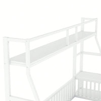 Twin Size Floor Bed Frame With Safety Fence And Storage Shelves For Kids Playhouse Design In White