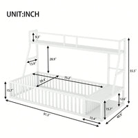 Twin Size Floor Bed Frame With Safety Fence And Storage Shelves For Kids Playhouse Design In White