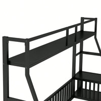 Twin Size Floor Bed Frame With Safety Fence And Storage Shelves For Kids Playhouse Design In White