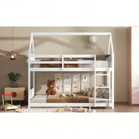 Twin Over Twin Bunk Bed With Headboards, Footboards, Guardrails And Ladder, Rubber Wood Construction Light Grey