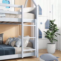 Twin Over Twin Bunk Bed With Headboards, Footboards, Guardrails And Ladder, Rubber Wood Construction Light Grey