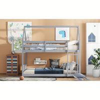 Twin Over Twin Bunk Bed With Headboards, Footboards, Guardrails And Ladder, Rubber Wood Construction Light Grey