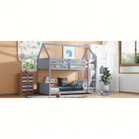 Twin Over Twin Bunk Bed With Headboards, Footboards, Guardrails And Ladder, Rubber Wood Construction Light Grey
