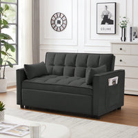 Elegant Convertible Velvet Loveseat Futon Sofa With Pullout Bed And Reclining Backrest, Perfect For Living Room, Includes Toss Pillows And Storage Pockets, Versatile 3 In 1 Sleeper Sofa Bed, Black