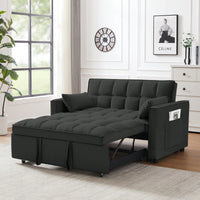 Elegant Convertible Velvet Loveseat Futon Sofa With Pullout Bed And Reclining Backrest, Perfect For Living Room, Includes Toss Pillows And Storage Pockets, Versatile 3 In 1 Sleeper Sofa Bed, Black