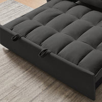 Elegant Convertible Velvet Loveseat Futon Sofa With Pullout Bed And Reclining Backrest, Perfect For Living Room, Includes Toss Pillows And Storage Pockets, Versatile 3 In 1 Sleeper Sofa Bed, Black