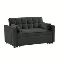 Elegant Convertible Velvet Loveseat Futon Sofa With Pullout Bed And Reclining Backrest, Perfect For Living Room, Includes Toss Pillows And Storage Pockets, Versatile 3 In 1 Sleeper Sofa Bed, Black