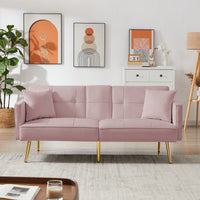 Stylish Pink Velvet Futon Sofa Bed With Elegant Gold Metal Legs For Modern Living Spaces