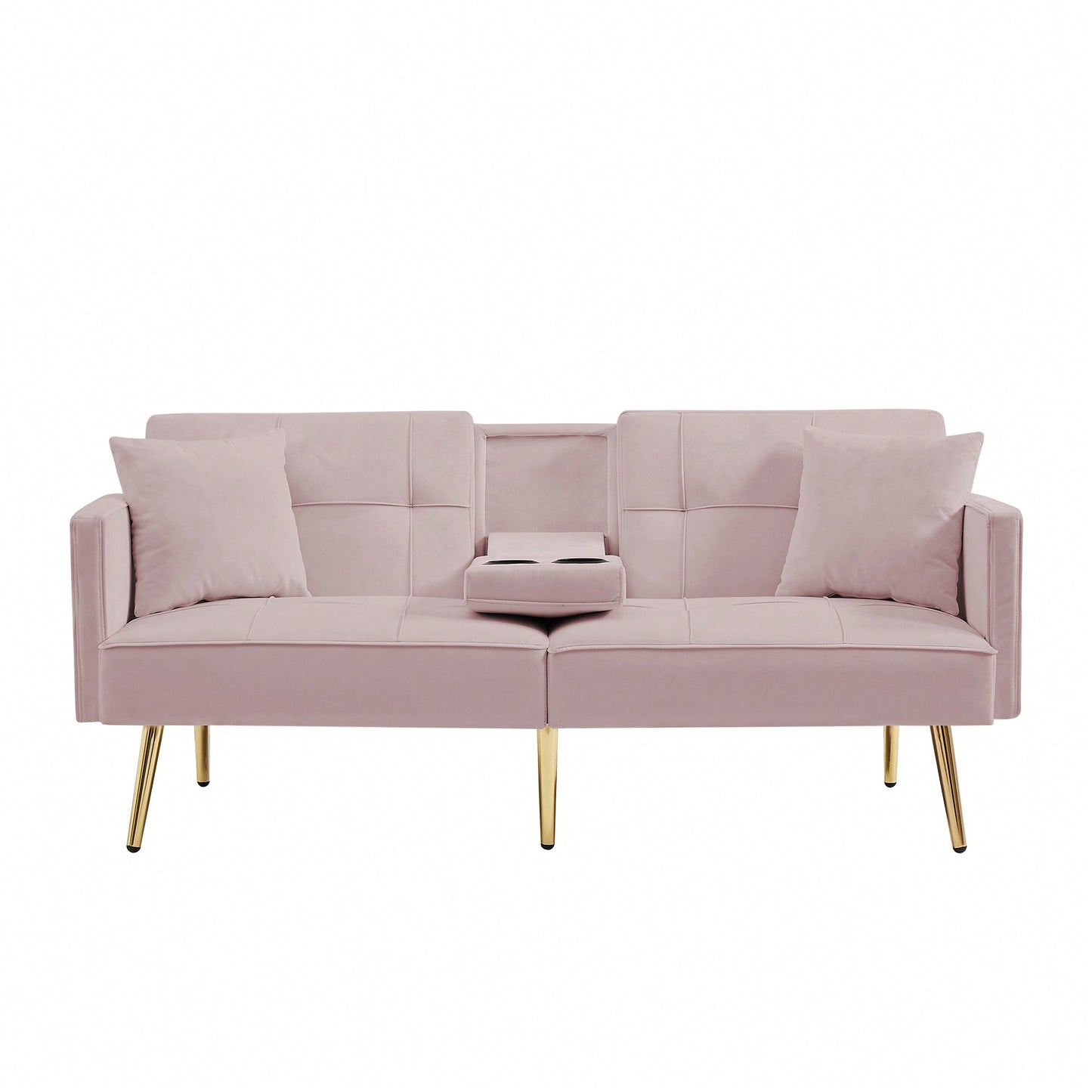 Stylish Pink Velvet Futon Sofa Bed With Elegant Gold Metal Legs For Modern Living Spaces