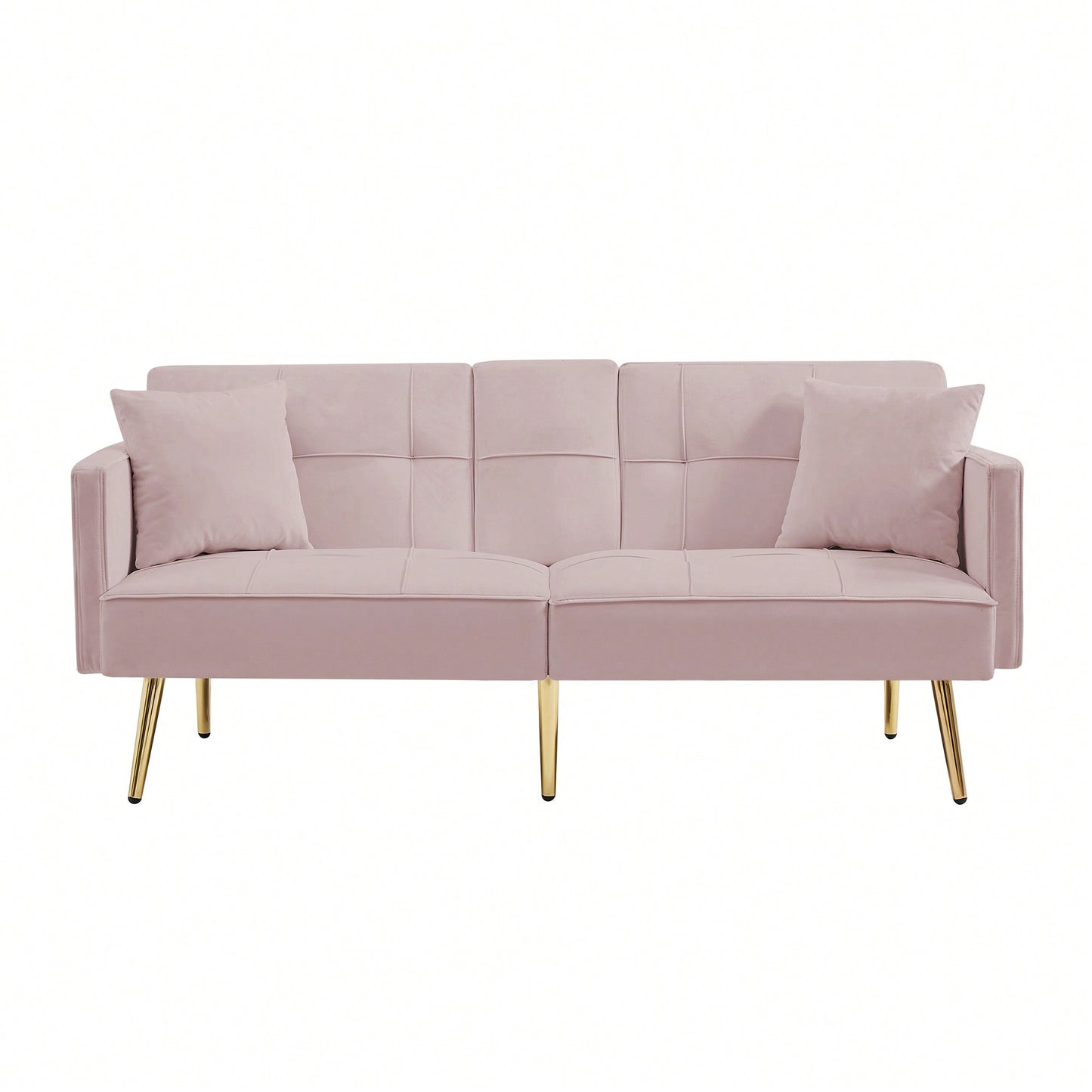 Stylish Pink Velvet Futon Sofa Bed With Elegant Gold Metal Legs For Modern Living Spaces