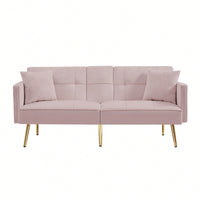 Stylish Pink Velvet Futon Sofa Bed With Elegant Gold Metal Legs For Modern Living Spaces