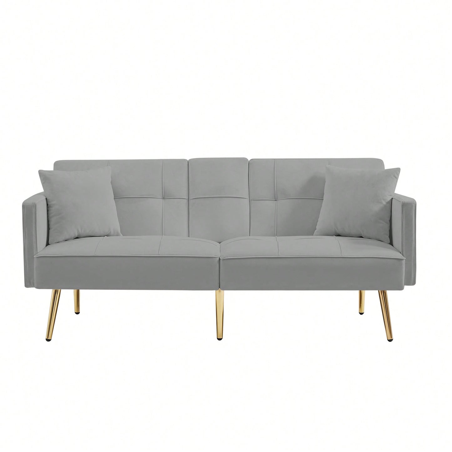 Stylish Pink Velvet Futon Sofa Bed With Elegant Gold Metal Legs For Modern Living Spaces