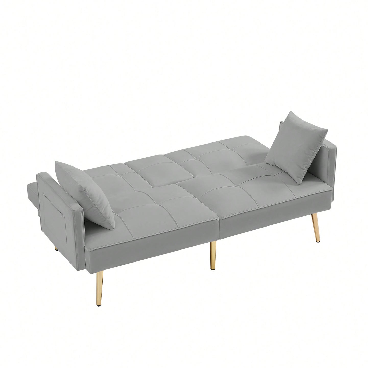 Stylish Pink Velvet Futon Sofa Bed With Elegant Gold Metal Legs For Modern Living Spaces