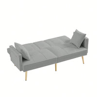 Stylish Pink Velvet Futon Sofa Bed With Elegant Gold Metal Legs For Modern Living Spaces