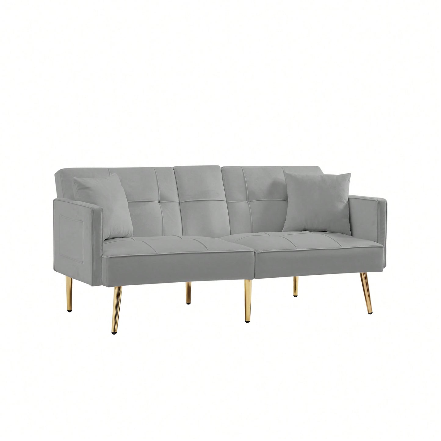 Stylish Pink Velvet Futon Sofa Bed With Elegant Gold Metal Legs For Modern Living Spaces