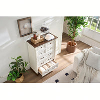 Rustic 7 Drawer Wooden Dresser Chest For Bedroom And Living Room Storage With Base And Riser Trim