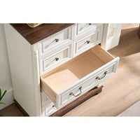 Rustic 7 Drawer Wooden Dresser Chest For Bedroom And Living Room Storage With Base And Riser Trim