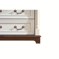 Rustic 7 Drawer Wooden Dresser Chest For Bedroom And Living Room Storage With Base And Riser Trim
