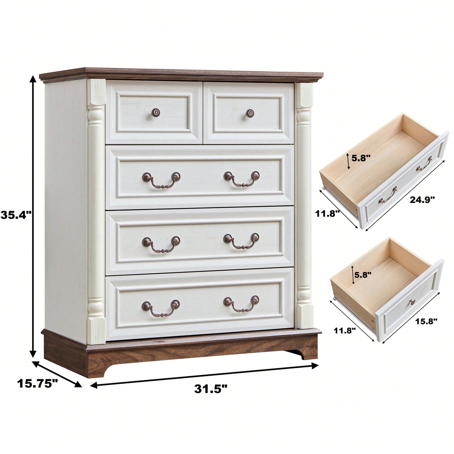 Rustic 5 Drawer Wooden Dresser Chest For Bedroom And Living Room Storage Organizer Sturdy Durable Farmhouse Style