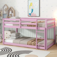 Solid Wooden Twin Loft Bed With Ladder And Strengthened Slats In Pink