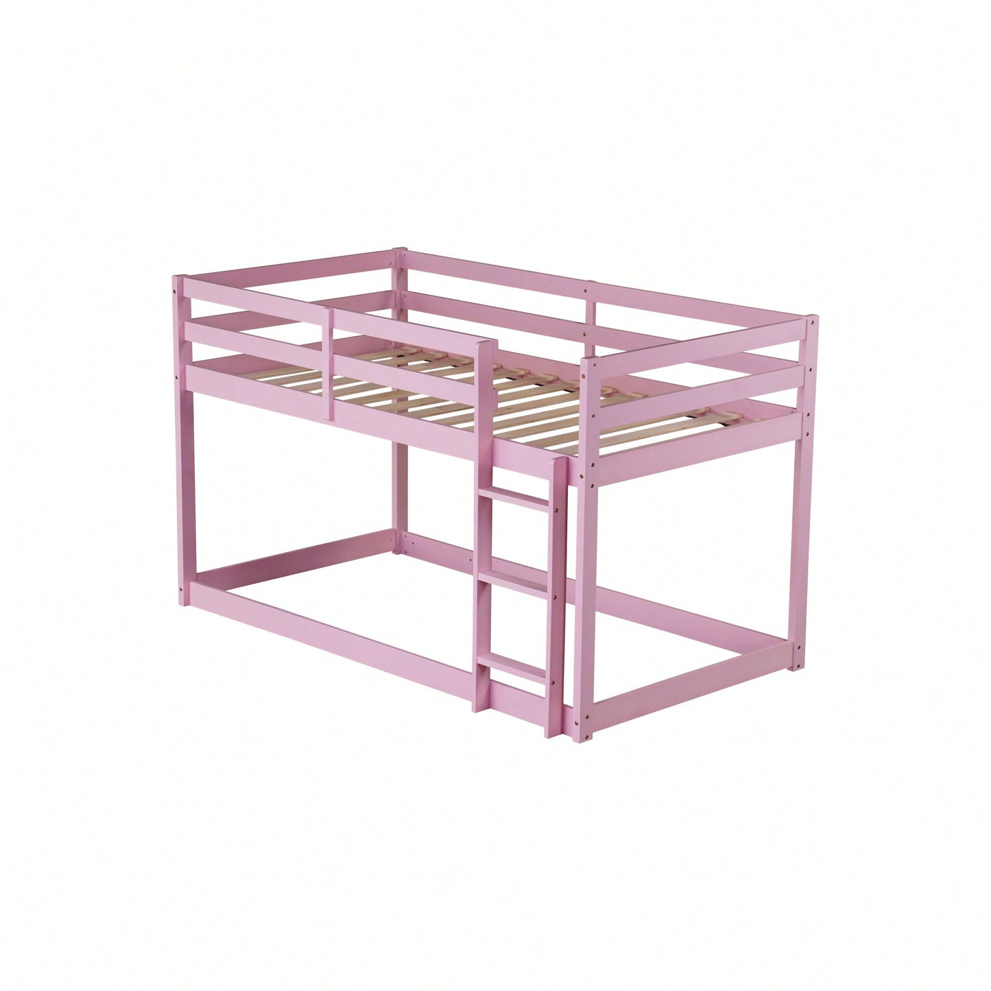 Solid Wooden Twin Loft Bed With Ladder And Strengthened Slats In Pink