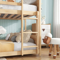 Twin Over Twin Bunk Bed With Headboards And Guardrails, Wooden Frame With Ladder And Safety Features, White Oak Finish