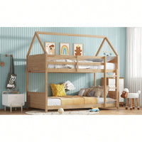 Twin Over Twin Bunk Bed With Headboards And Guardrails, Wooden Frame With Ladder And Safety Features, White Oak Finish