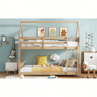 Twin Over Twin Bunk Bed With Headboards And Guardrails, Wooden Frame With Ladder And Safety Features, White Oak Finish