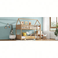 Twin Over Twin Bunk Bed With Headboards And Guardrails, Wooden Frame With Ladder And Safety Features, White Oak Finish