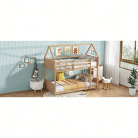 Twin Over Twin Bunk Bed With Headboards And Guardrails, Wooden Frame With Ladder And Safety Features, White Oak Finish