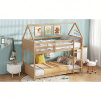 Twin Over Twin Bunk Bed With Headboards And Guardrails, Wooden Frame With Ladder And Safety Features, White Oak Finish