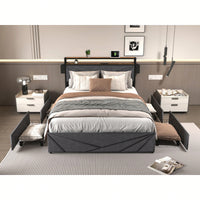 Full Size Bed Frame With Storage Headboard And Charging Station, Sturdy Design, Noise-Free, No Box Spring Required, Easy To Assemble