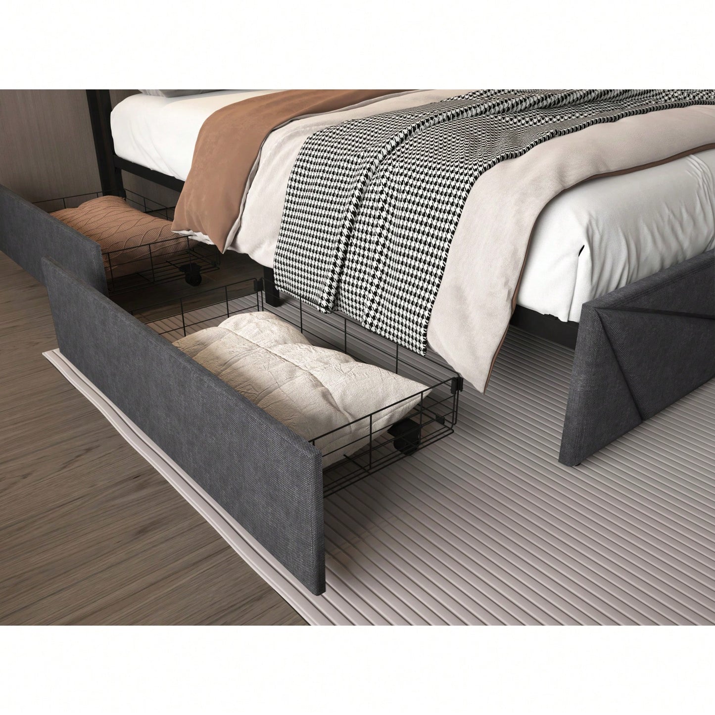 Full Size Bed Frame With Storage Headboard And Charging Station, Sturdy Design, Noise-Free, No Box Spring Required, Easy To Assemble