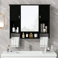 35x28 Inch Modern Wall Mounted Bathroom Storage Cabinet With Mirror And Towel Bar