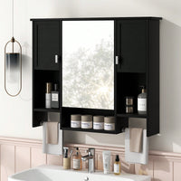 35x28 Inch Modern Wall Mounted Bathroom Storage Cabinet With Mirror And Towel Bar