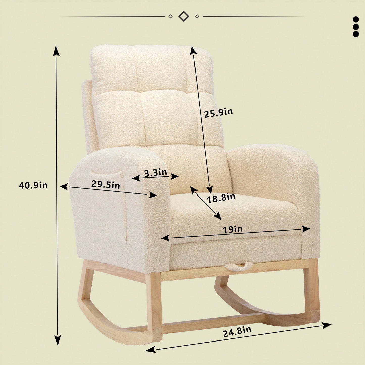 Teddy Accent Rocking Chair With Solid Wood Legs Adjustable Footrest And Side Pocket Comfy High Backrest Living Room Lounge Armchair Beige