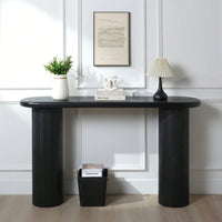 Modern Fluted Black Console Table 56 Inch Narrow Entryway Table Stylish Hallway Sofa Table For Living Room
