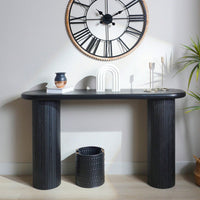 Modern Fluted Black Console Table 56 Inch Narrow Entryway Table Stylish Hallway Sofa Table For Living Room