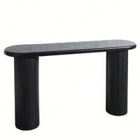 Modern Fluted Black Console Table 56 Inch Narrow Entryway Table Stylish Hallway Sofa Table For Living Room